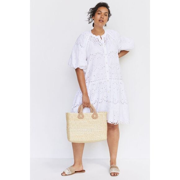 Anthropologie Small Tallulah White Eyelet Dress Button Front Mini Unlined Cotton - Picture 1 of 10